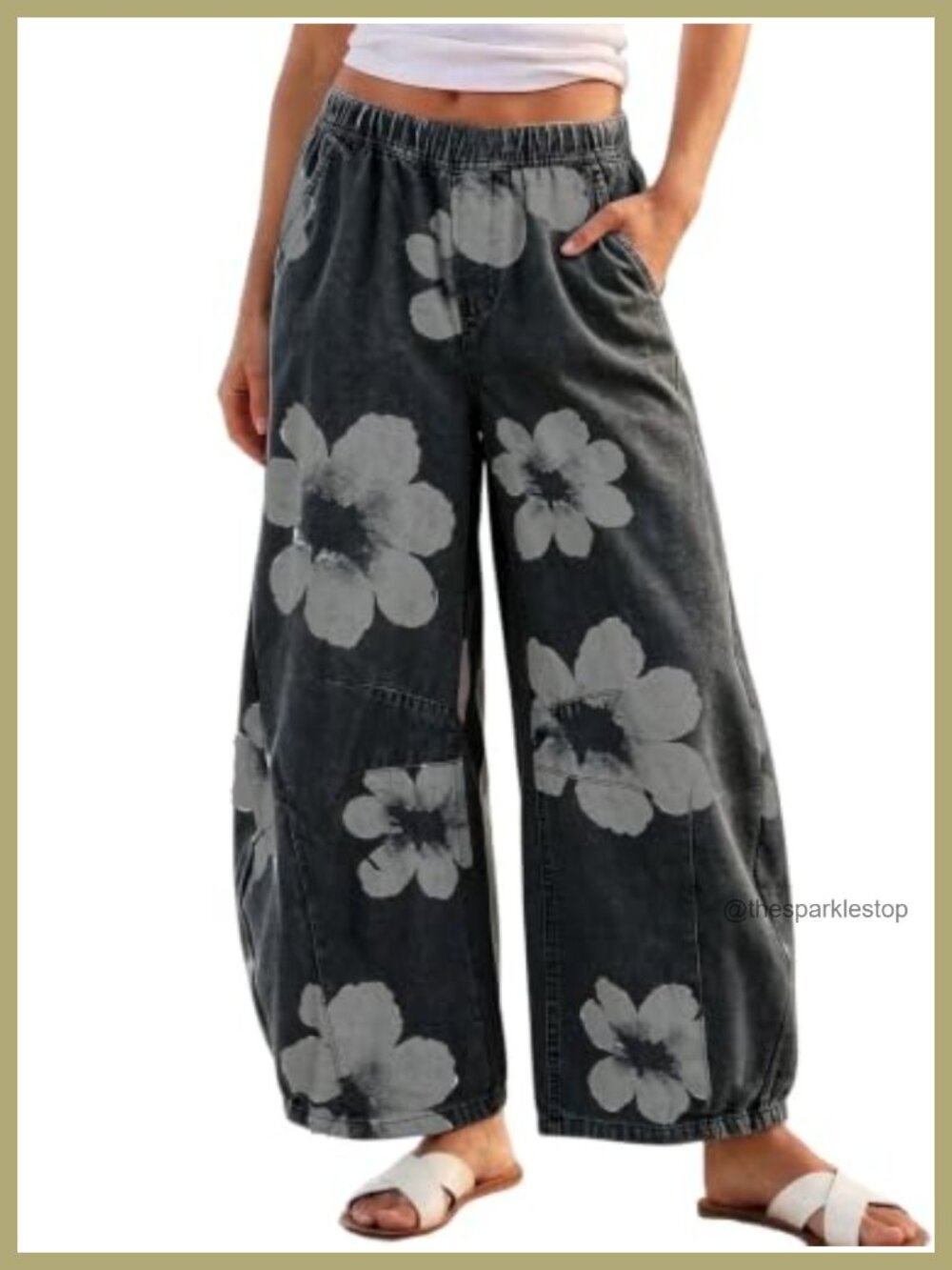CHARTOU Barrel Jeans High Rise Wide Leg Pull On Elastic Waist Denim